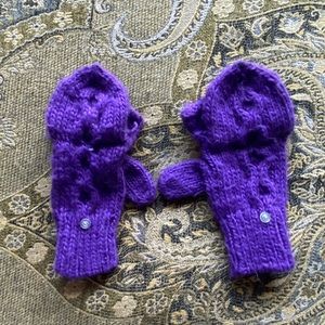 Convertible Purple Fingerless Gloves 🧤 to Mittens with Button knit 🧶